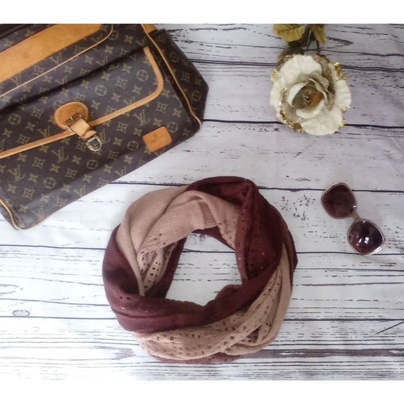 Tan mocha Brown gradient soft knit infinity scarf - Picture 2 of 3